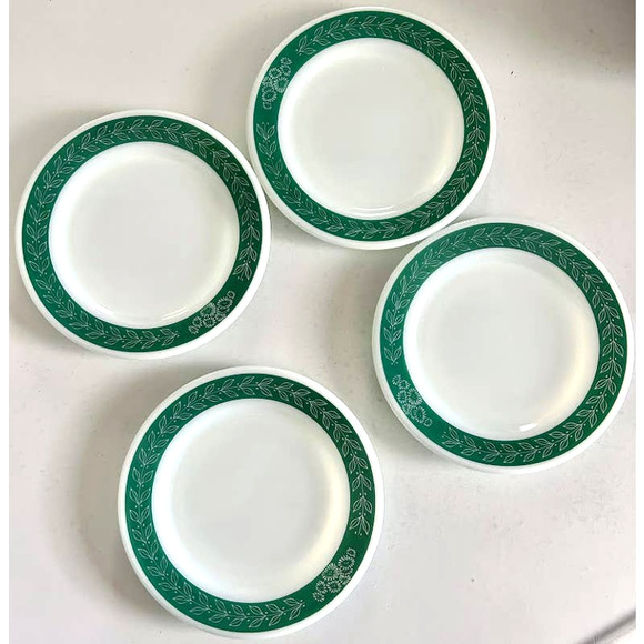 Vintage Corning décor laurel vine fern green 6” dinnerware salad plates set of 4 - Picture 2 of 6